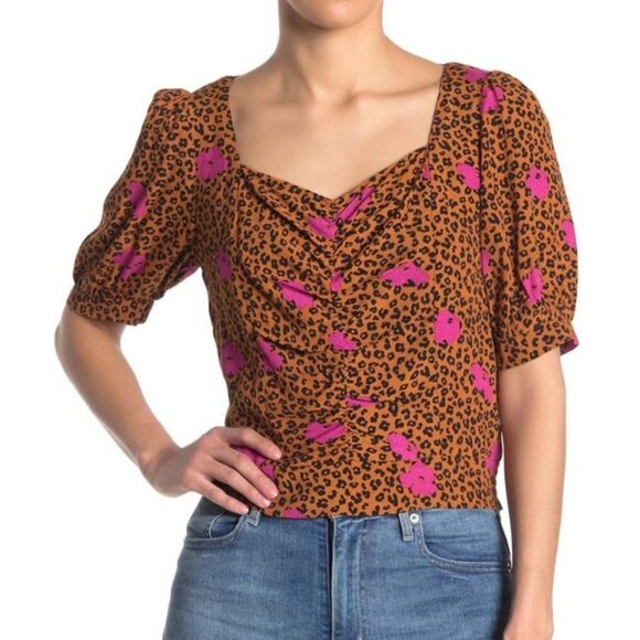 ELODIE | Animal Print Floral Blouse Sz XS - Picture 1 of 9